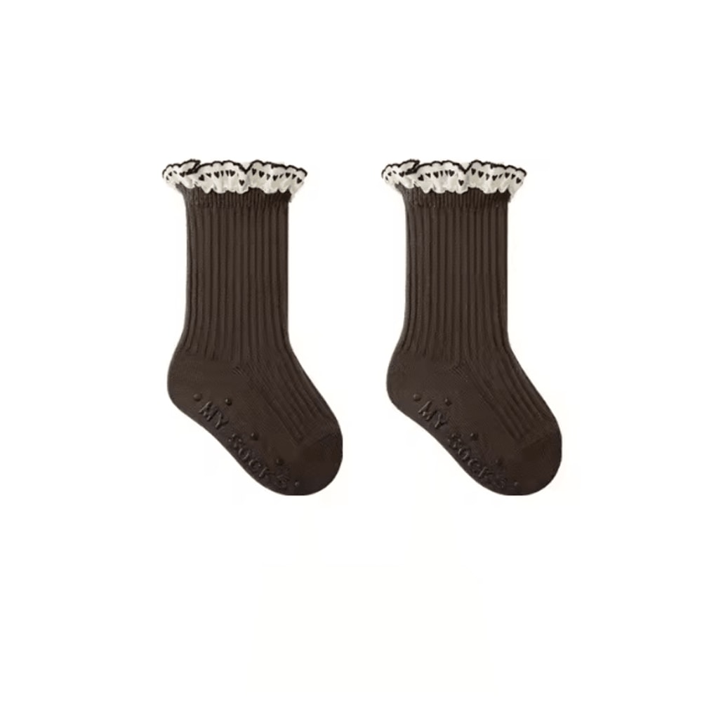 Girls Ruffle Calf Socks Non Slip Princess Heart Floor Socks 6