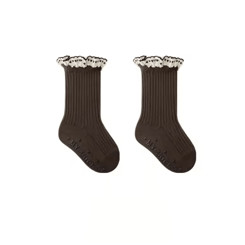 Girls Ruffle Calf Socks Non Slip Princess Heart Floor Socks 6