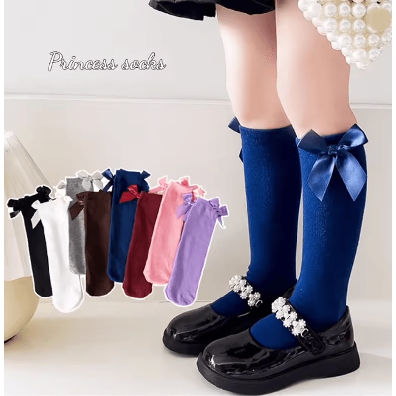 Girls Long Tube Dance Socks Solid Color Princess Student Mid Calf Socks 0