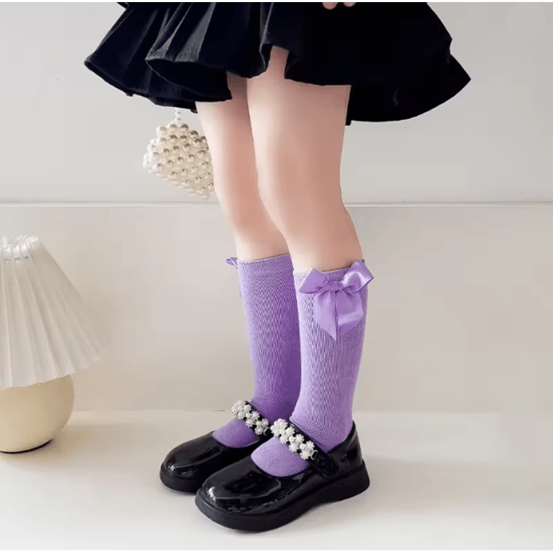 Girls Long Tube Dance Socks Solid Color Princess Student Mid Calf Socks 9