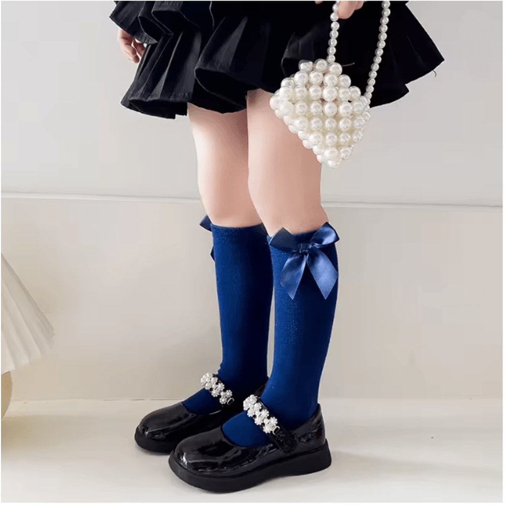 Girls Long Tube Dance Socks Solid Color Princess Student Mid Calf Socks 3