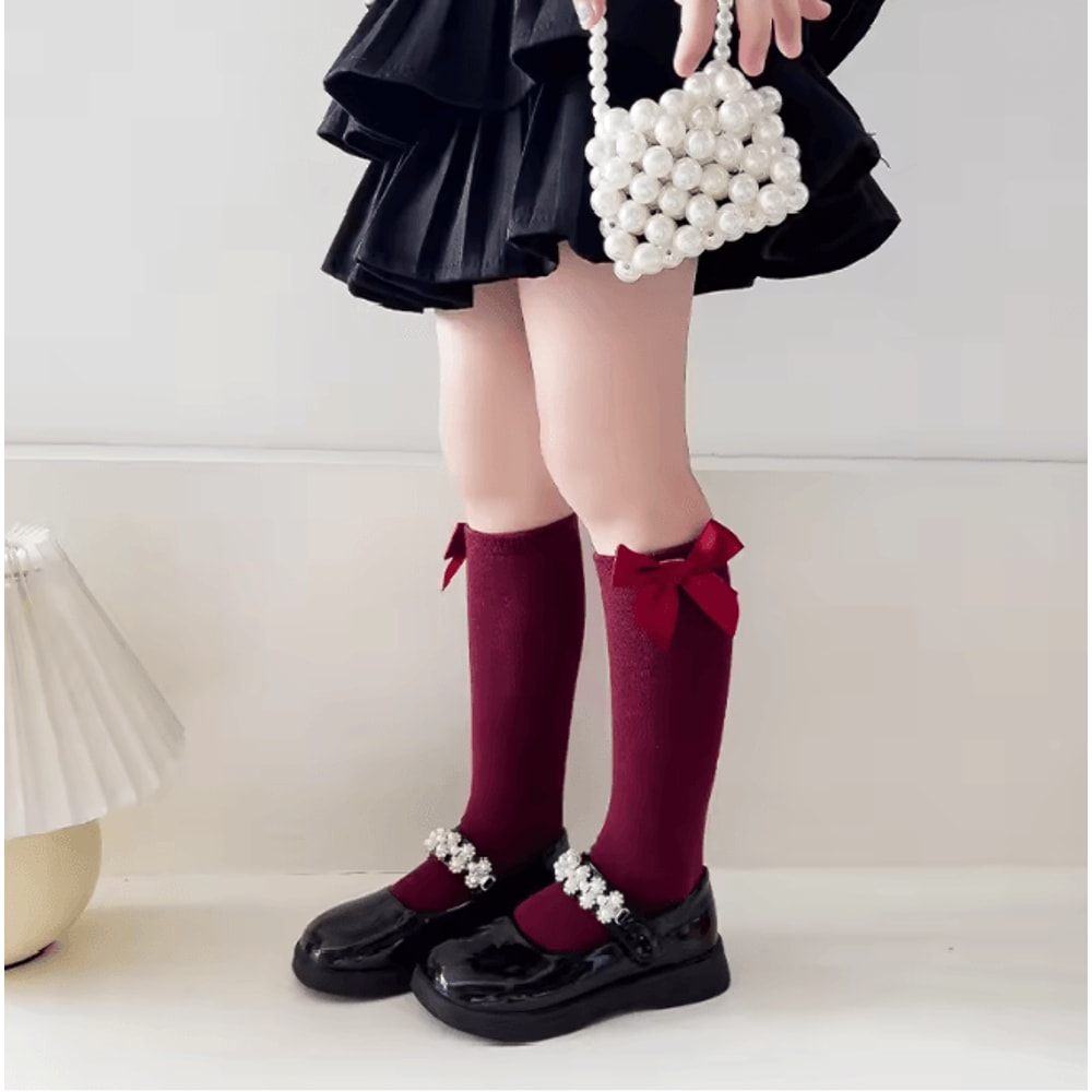 Girls Long Tube Dance Socks Solid Color Princess Student Mid Calf Socks 4