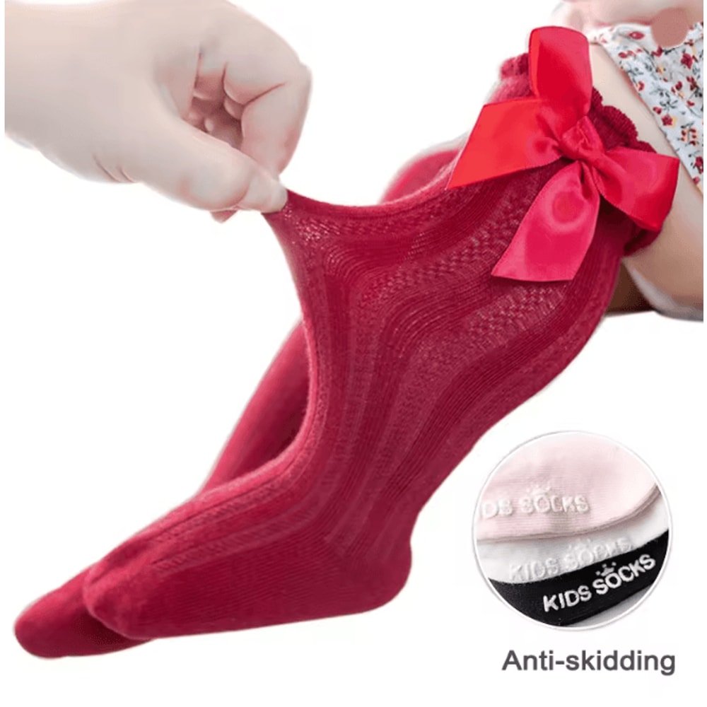 Baby Girls Christmas Knee High Bow Socks Cute Cotton Princess Long Tube Socks 1