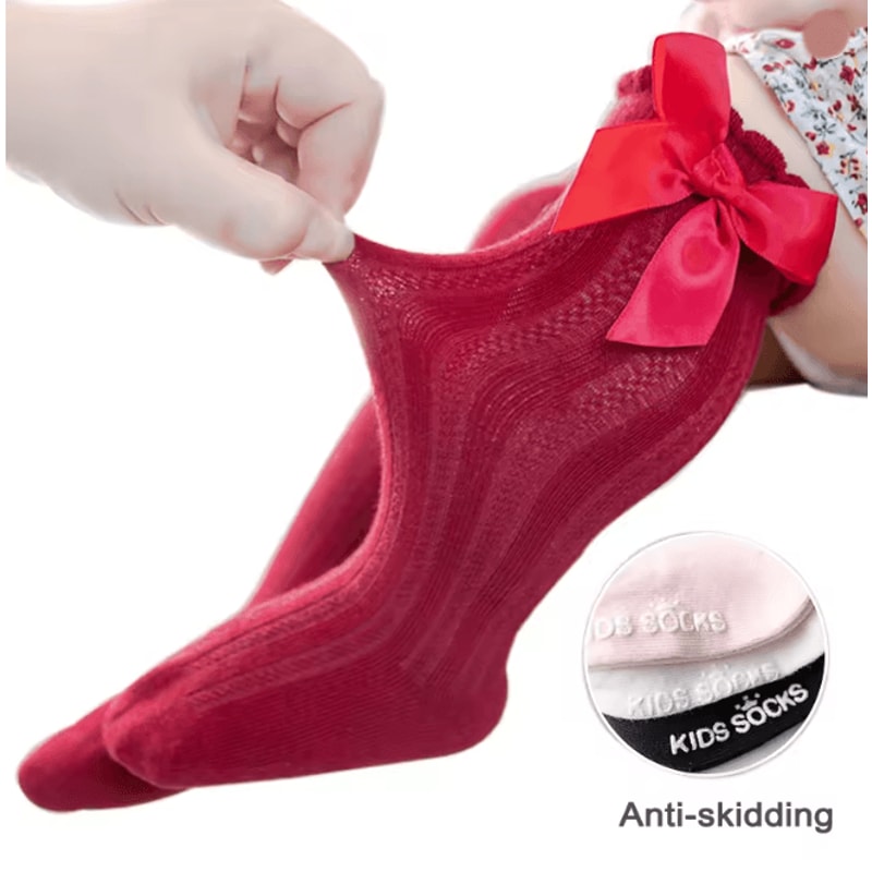Baby Girls Christmas Knee High Bow Socks Cute Cotton Princess Long Tube Socks 1
