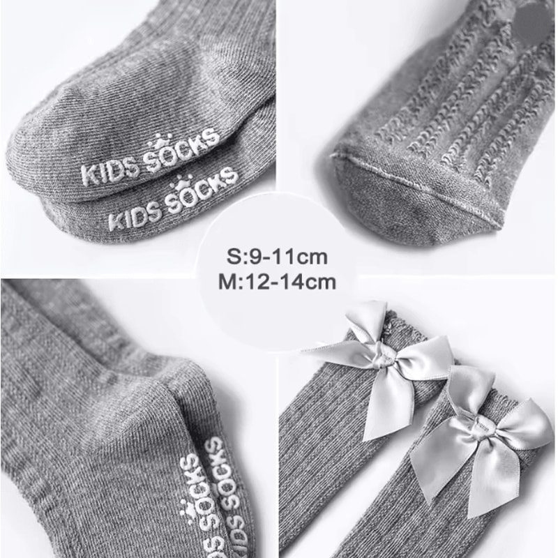 Baby Girls Christmas Knee High Bow Socks Cute Cotton Princess Long Tube Socks 3