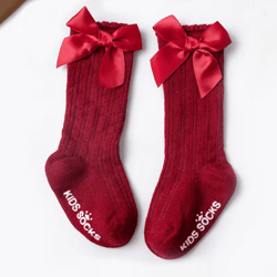 baby girls christmas knee high bow socks cute cotton princess long tube socks
