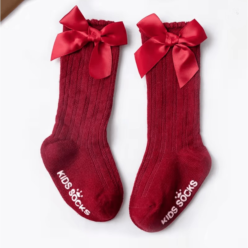 Baby Girls Christmas Knee High Bow Socks Cute Cotton Princess Long Tube Socks 0