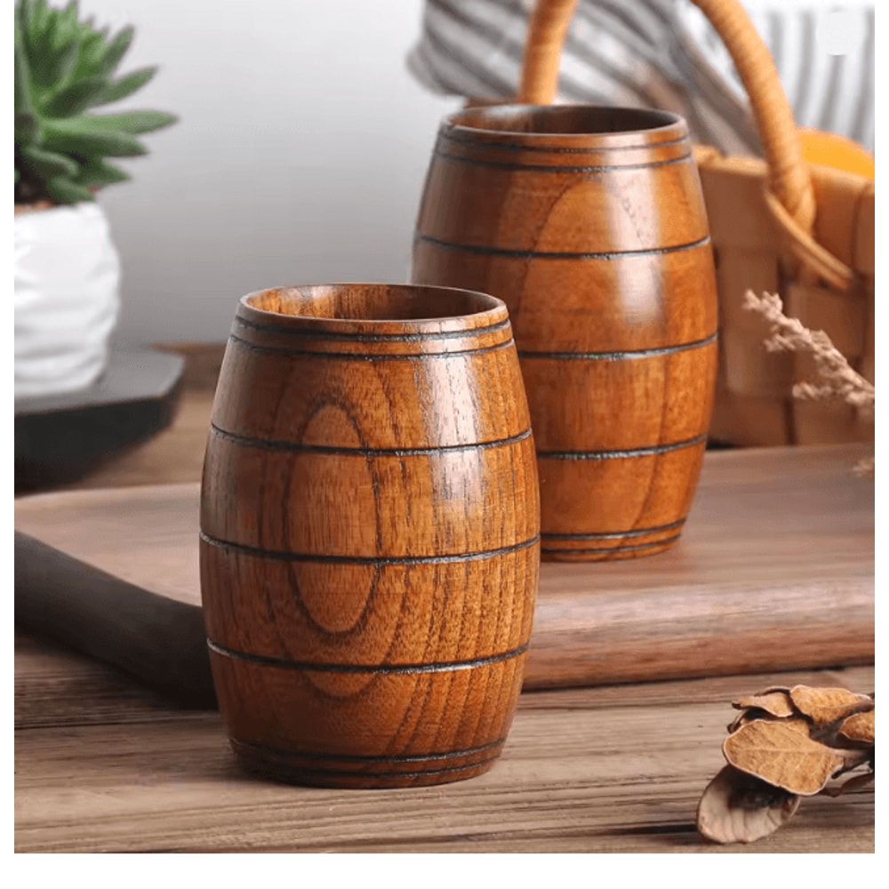 Handmade Wooden Beer Cup Natural Spruce Wood Big Belly Drink Mug 1