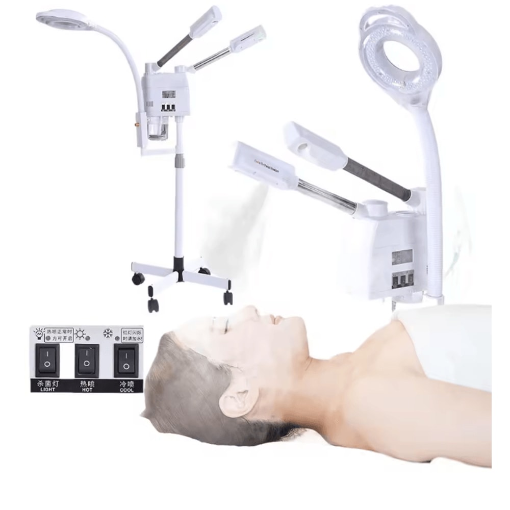 3 In 1 Hot And Cold Facial Steamer With Ozone And LED Lamp For Deep Pore Cleaning 0