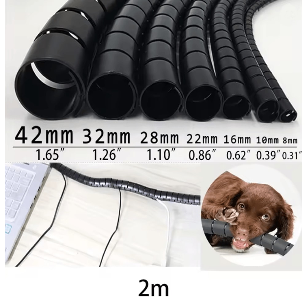 Spiral Cable Protector Wrap 2m Wire Cover And Desk Cord Organizer 0
