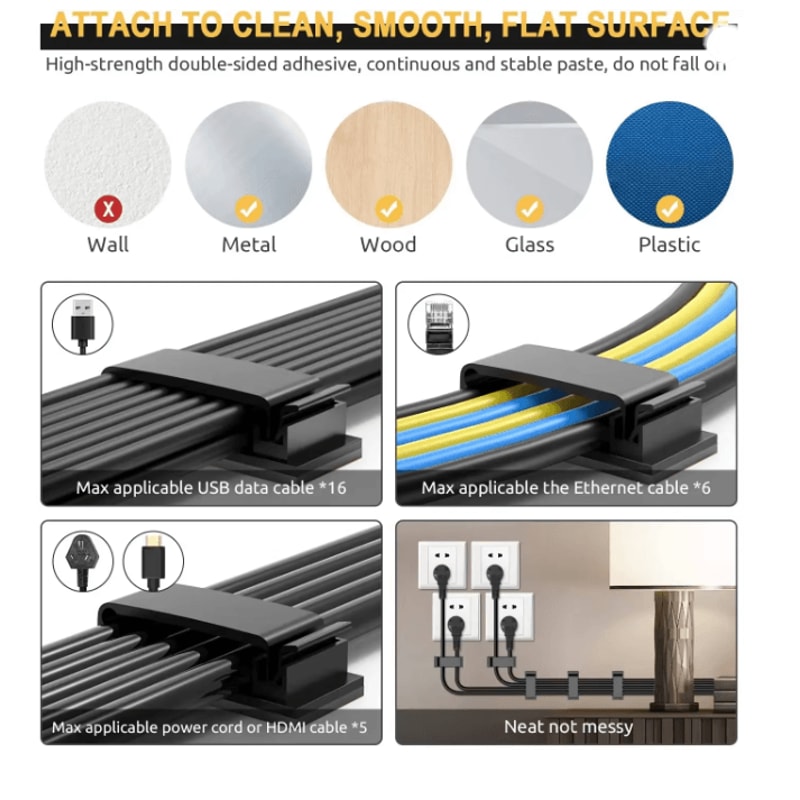 Self Adhesive Cable Holder Clip Desktop Wire Organizer For PC And USB Cords 2