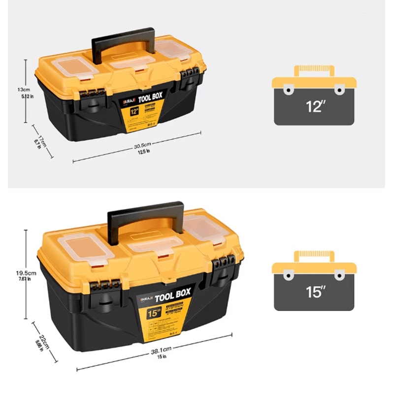 AIRAJ Heavy Duty Plastic Tool Box 12 Or 15 Inch Portable Hardware Storage Case 1