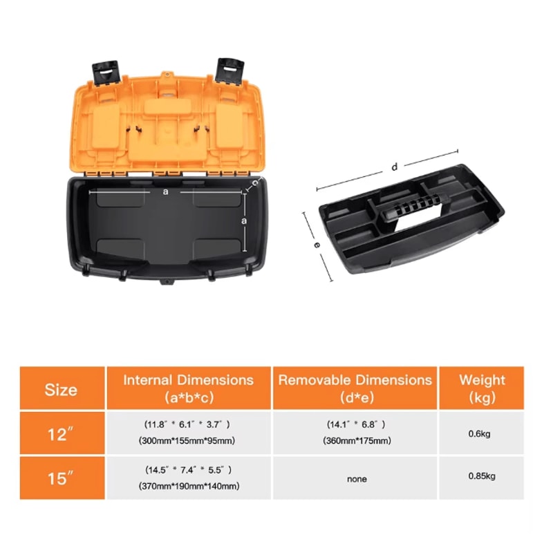 AIRAJ Heavy Duty Plastic Tool Box 12 Or 15 Inch Portable Hardware Storage Case 3