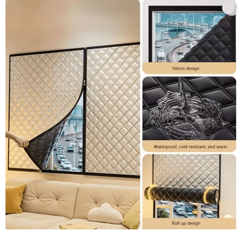 Custom Windproof Winter Curtains Zipper Sealed No Drill Insulated Window Cover 1