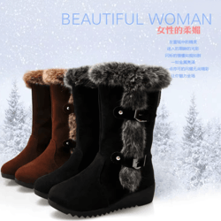 womens winter snow boots mid calf fur lined wedge slip on