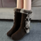 Womens Winter Snow Boots Mid Calf Fur Lined Wedge Slip On 2
