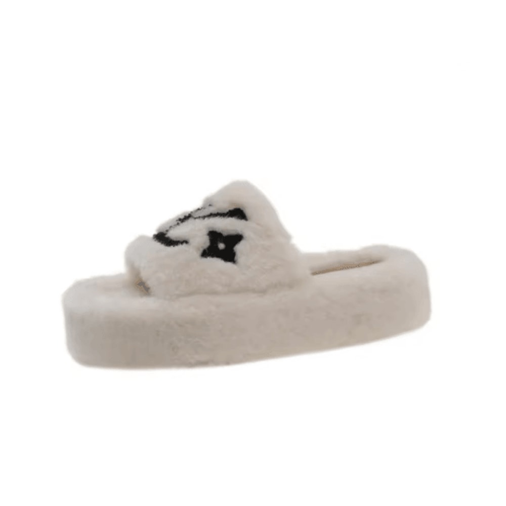 Womens Furry Slide Slippers Plush Fur Flip Flops For Home And Party 4