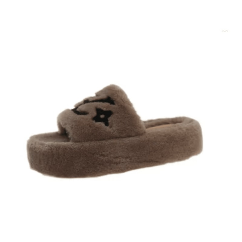 Womens Furry Slide Slippers Plush Fur Flip Flops For Home And Party 5