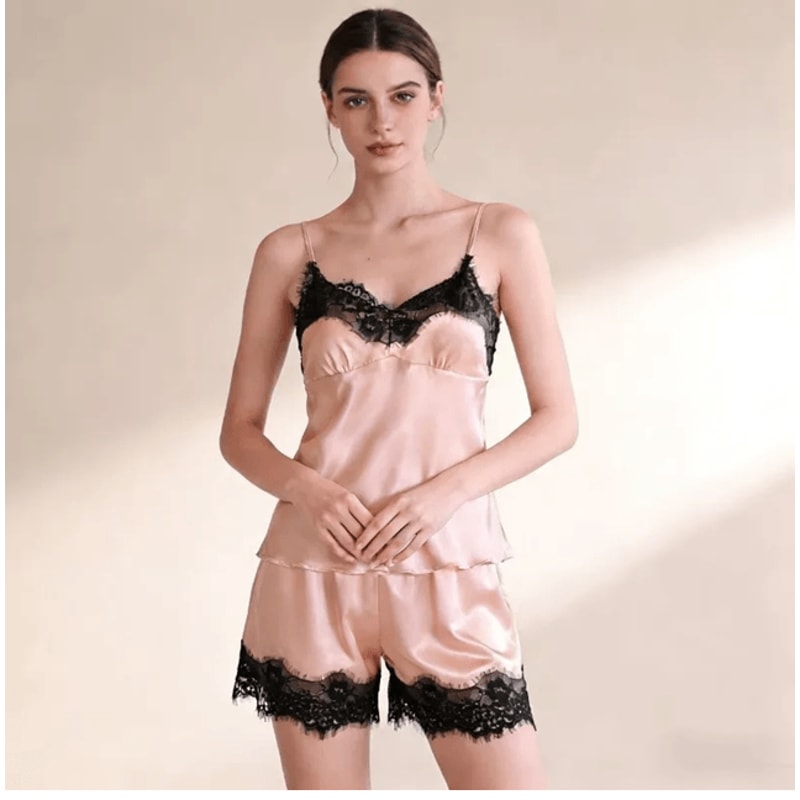 Womens Lace V Neck Pajama Set Sexy Sleep Shorts Lingerie 3