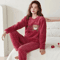 Womens Flannel Winter Pajama Set Coral Velvet Cartoon Bear Sleepwear 2