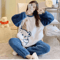 Womens Flannel Winter Pajama Set Coral Velvet Cartoon Bear Sleepwear 6