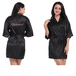 personalized satin bridal party robe with gold lettering