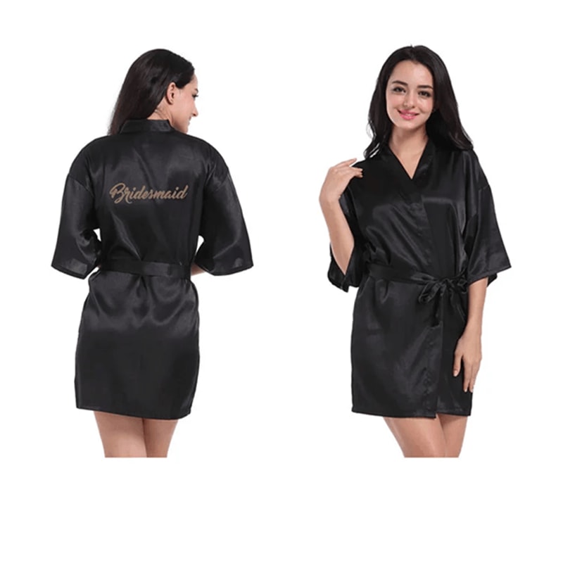 Personalized Satin Bridal Party Robe With Gold Lettering 0