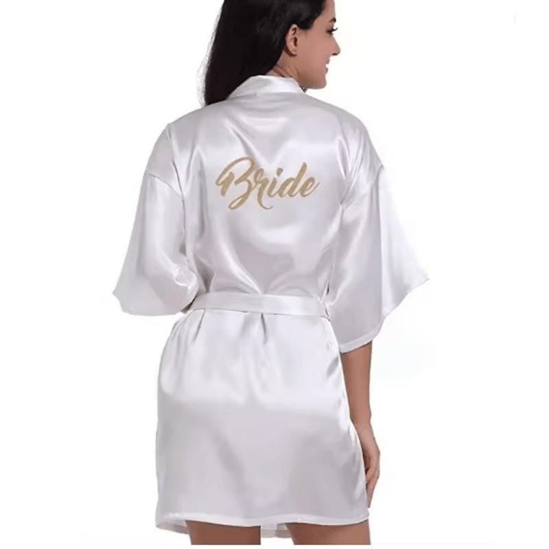Personalized Satin Bridal Party Robe With Gold Lettering 11