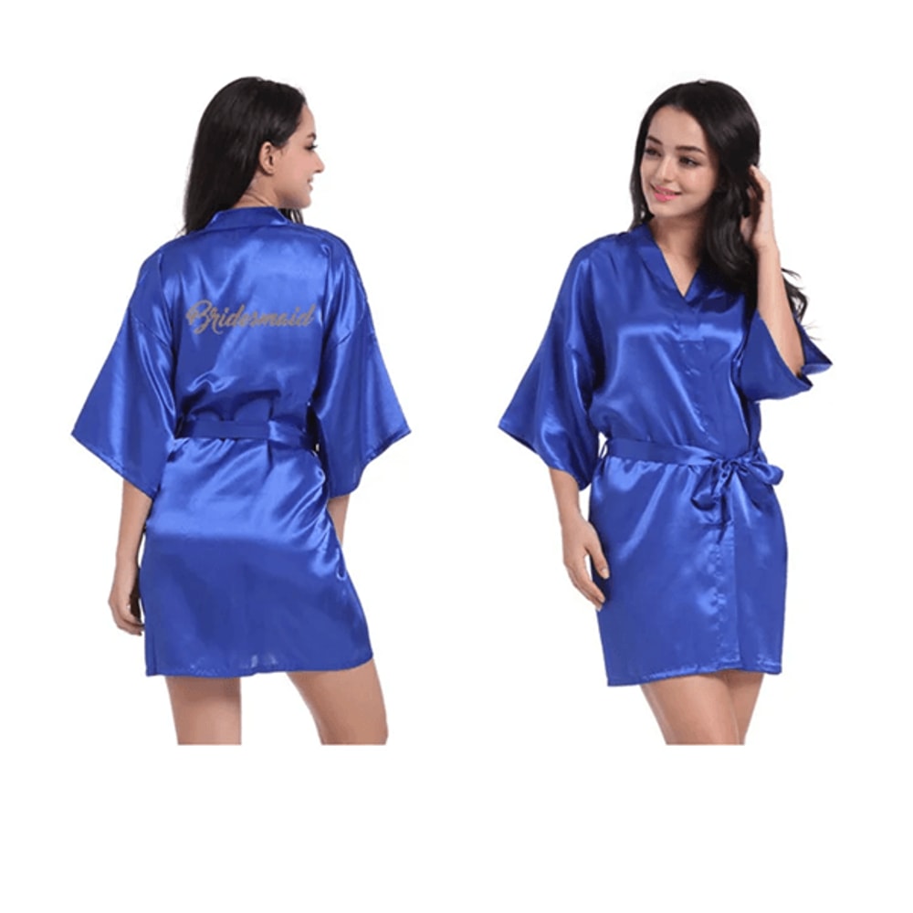 Personalized Satin Bridal Party Robe With Gold Lettering 1