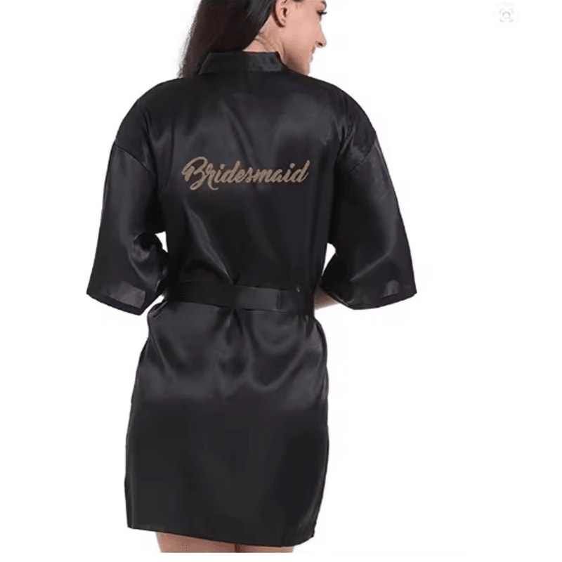 Personalized Satin Bridal Party Robe With Gold Lettering 3