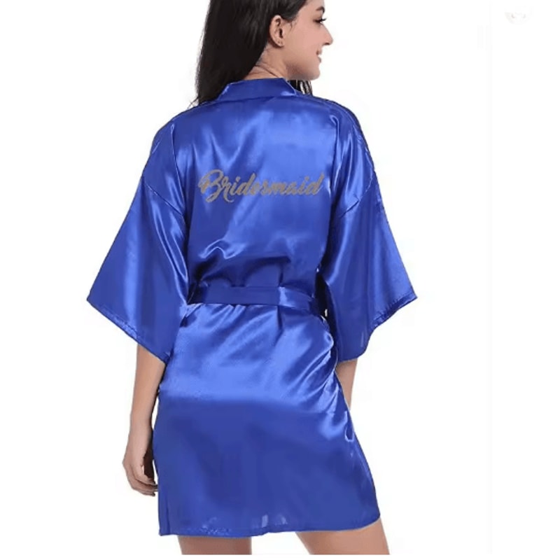 Personalized Satin Bridal Party Robe With Gold Lettering 4
