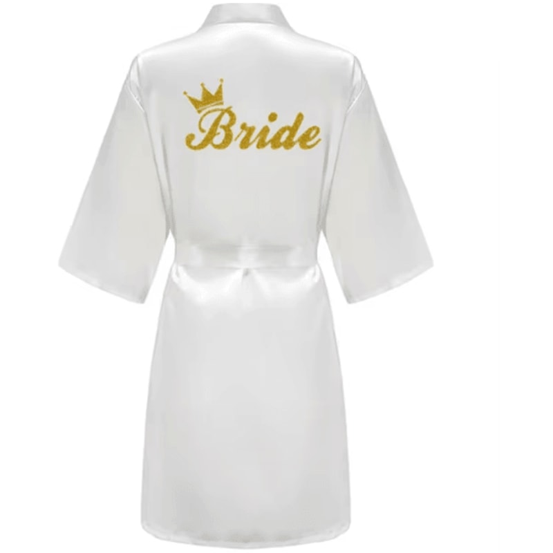Personalized Satin Bridal Party Robe With Gold Lettering 5