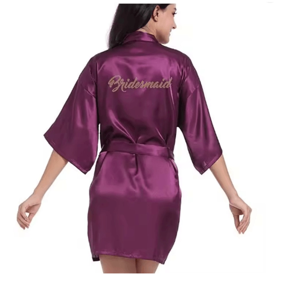 Personalized Satin Bridal Party Robe With Gold Lettering 8