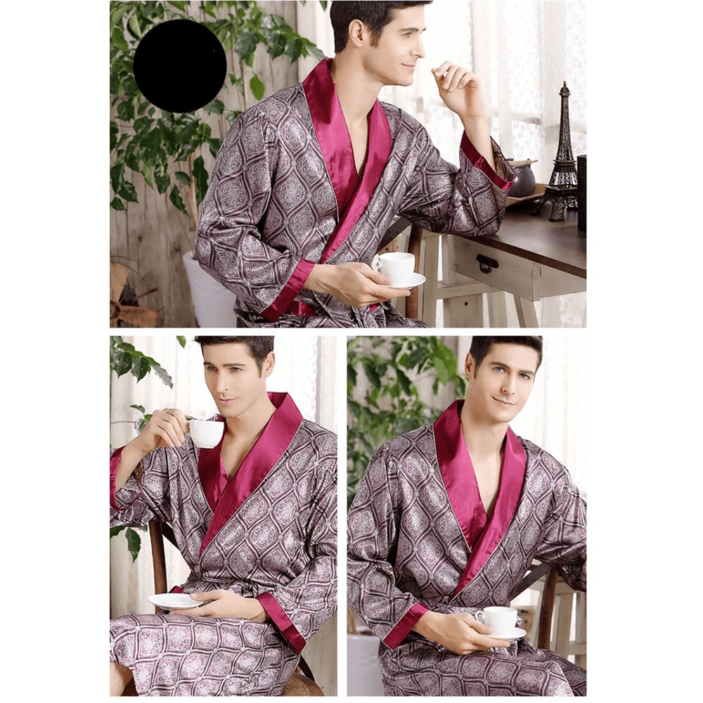 Mens Satin Kimono Robe Long Sleeve Luxury Bathrobe Up To 5XL 5