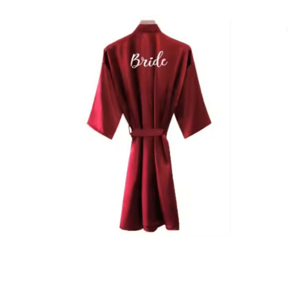 Burgundy Satin Bridal Robe For Bride And Bridesmaids 2