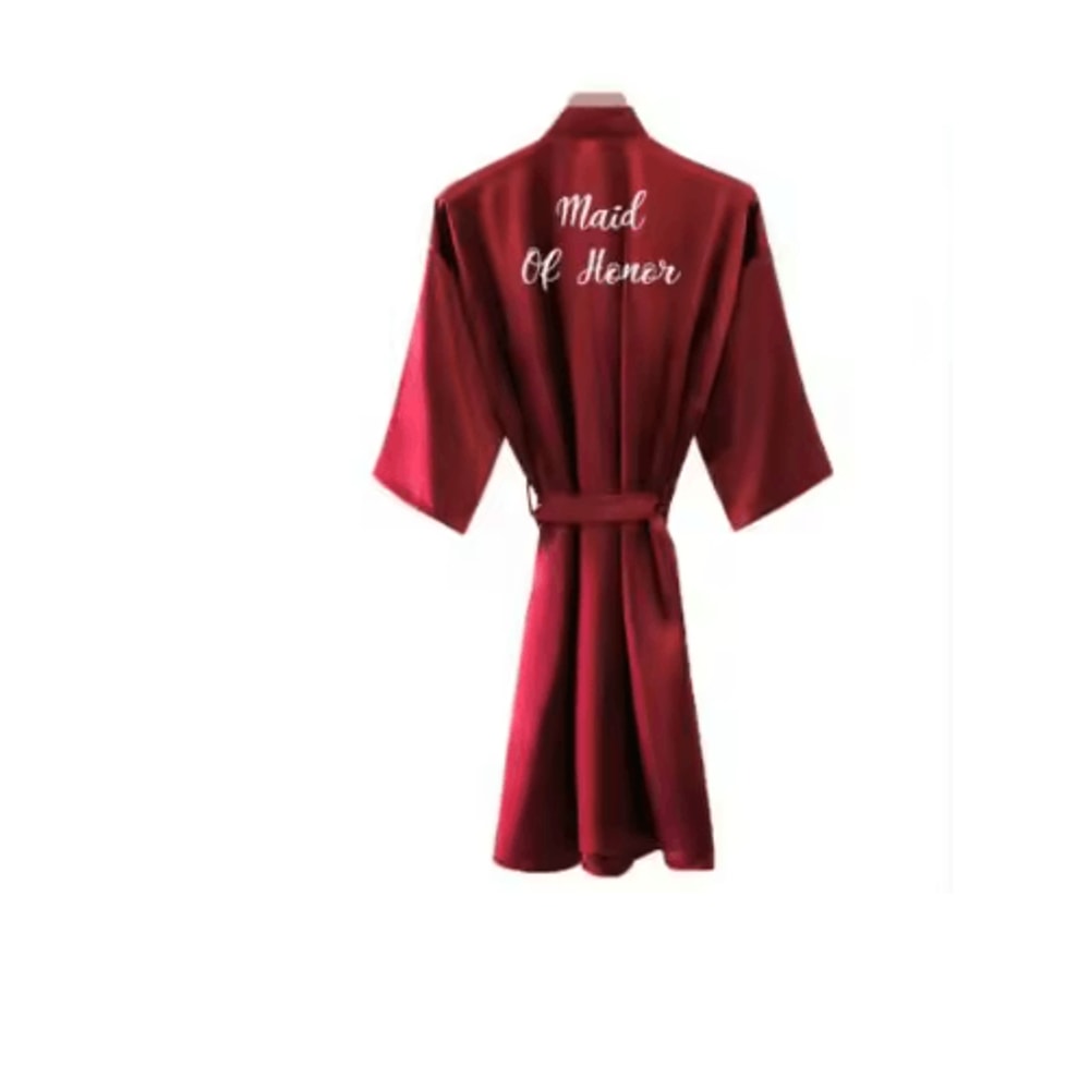 Burgundy Satin Bridal Robe For Bride And Bridesmaids 5