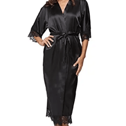 lace trim satin kimono robe for bridal and nightwear