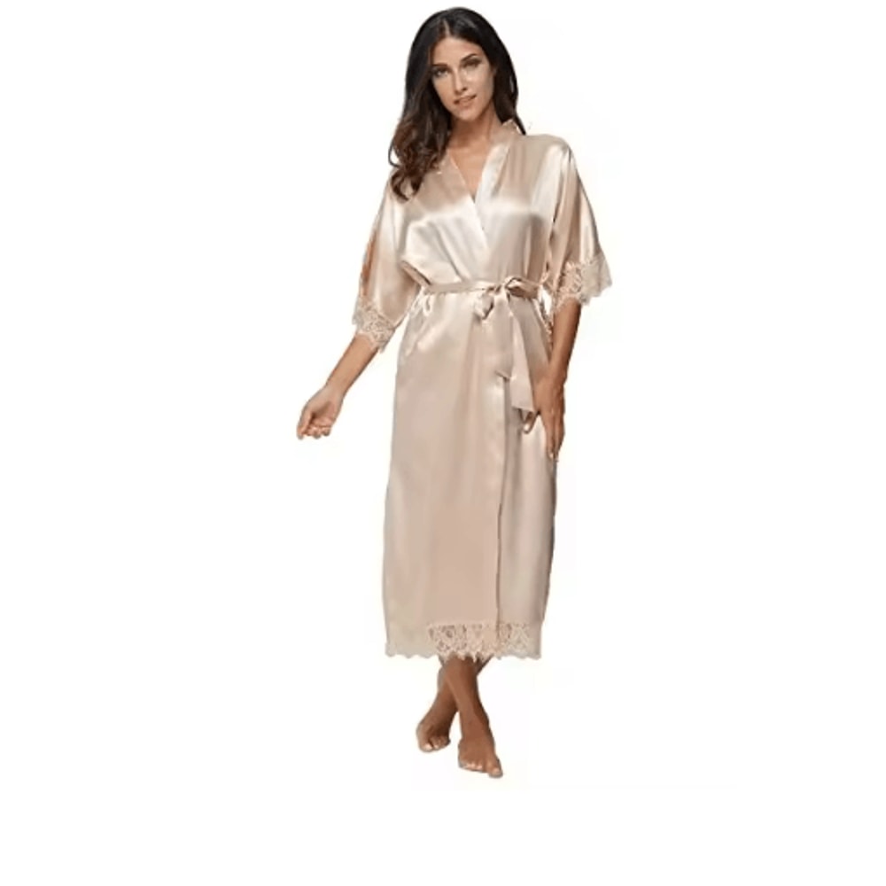 Lace Trim Satin Kimono Robe For Bridal And Nightwear 1