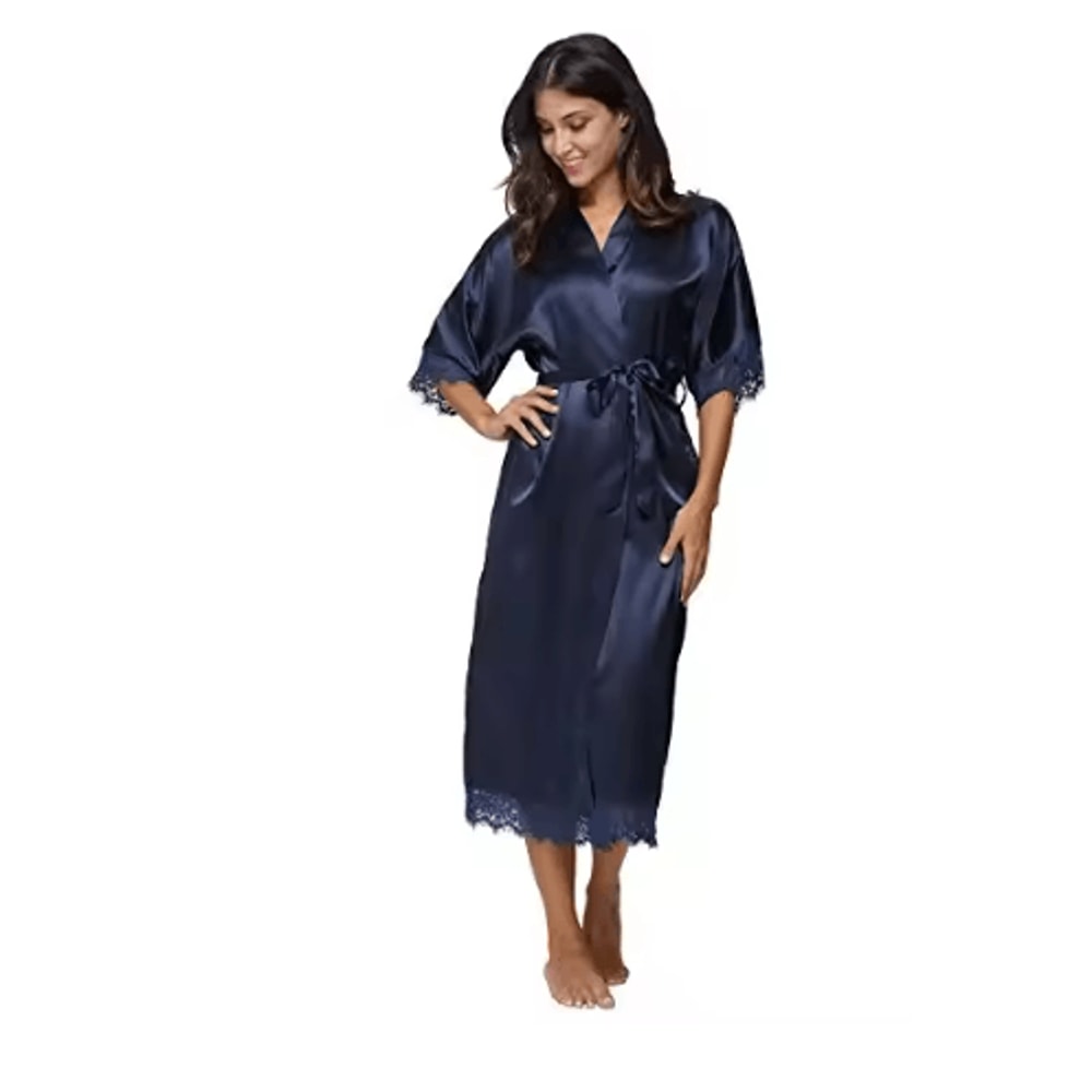 Lace Trim Satin Kimono Robe For Bridal And Nightwear 3