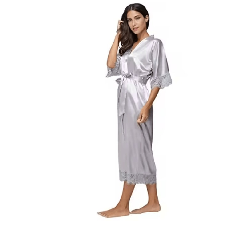Lace Trim Satin Kimono Robe For Bridal And Nightwear 9