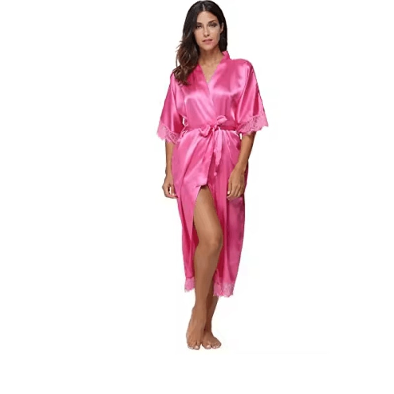 Lace Trim Satin Kimono Robe For Bridal And Nightwear 4