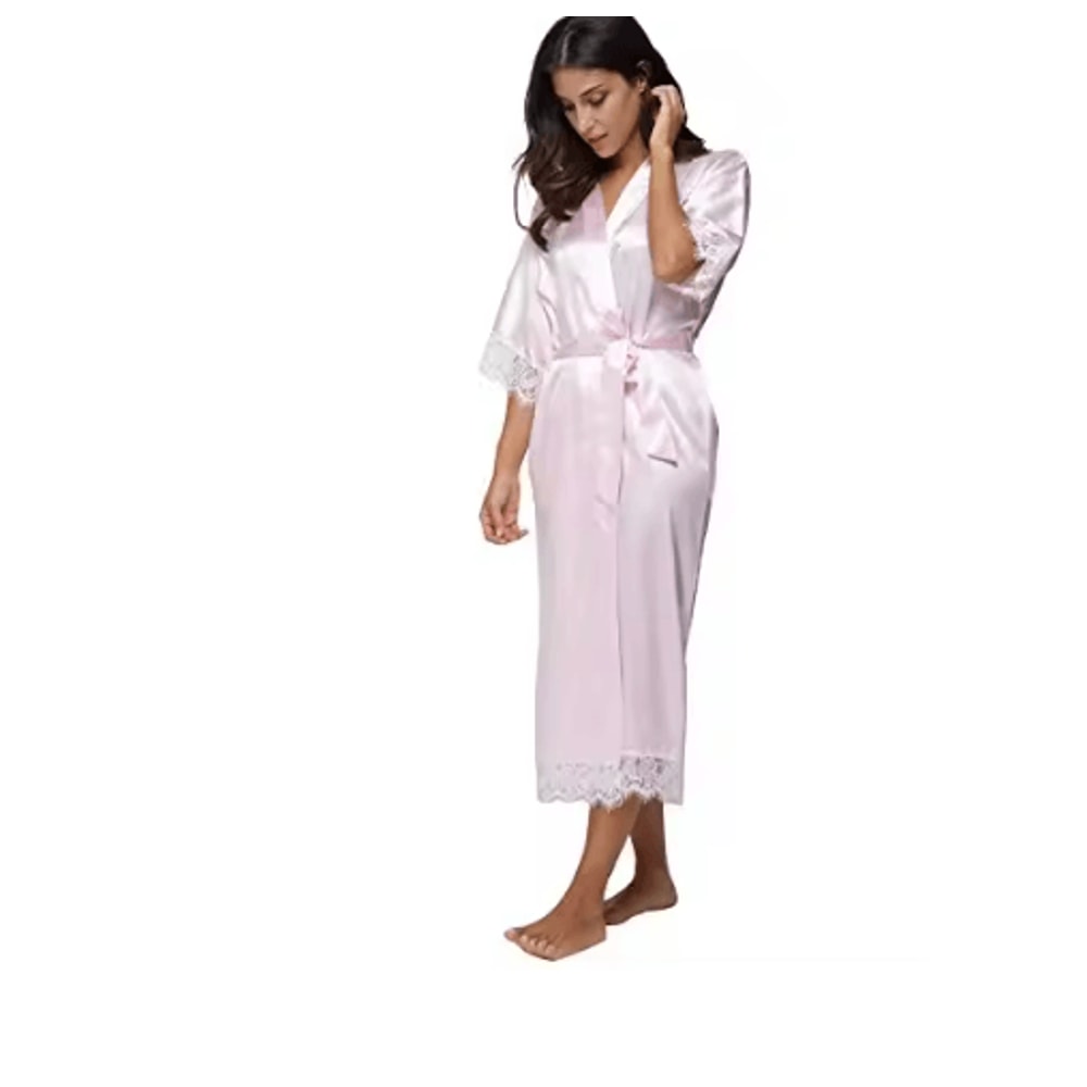 Lace Trim Satin Kimono Robe For Bridal And Nightwear 7