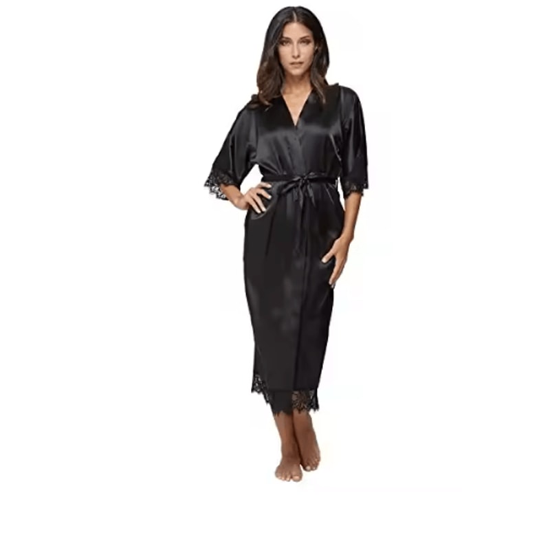 Lace Trim Satin Kimono Robe For Bridal And Nightwear 8