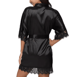 sheer lace silk nightgown and robe set for women