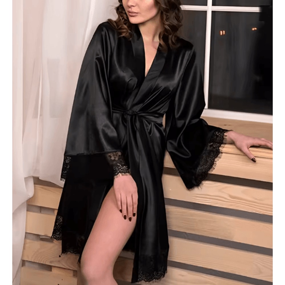 Sheer Lace Silk Nightgown And Robe Set For Women 3