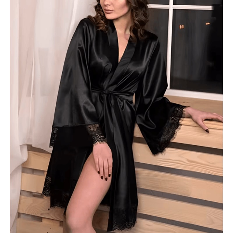 Sheer Lace Silk Nightgown And Robe Set For Women 3