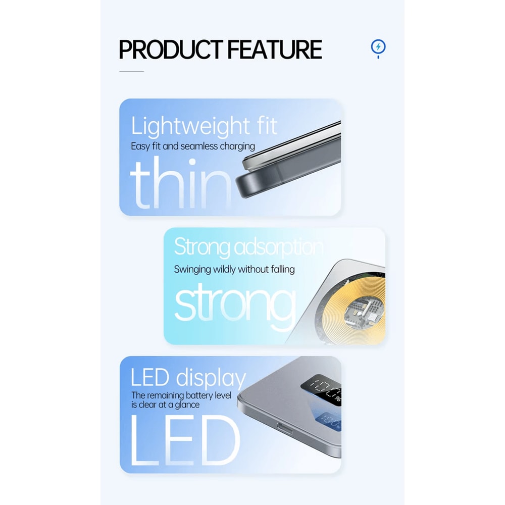 Ultra Thin Magnetic Wireless Power Bank With LED Display 1