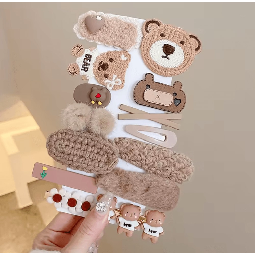 Korean Cartoon Plush Hair Clips Set For Girls Cute Winter Hair Accessories 9