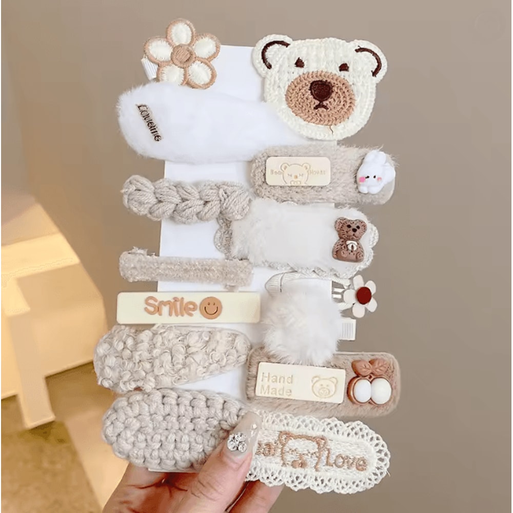 Korean Cartoon Plush Hair Clips Set For Girls Cute Winter Hair Accessories 10