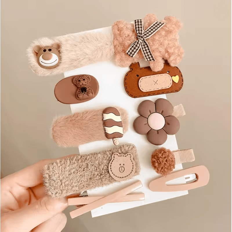 Korean Cartoon Plush Hair Clips Set For Girls Cute Winter Hair Accessories 5